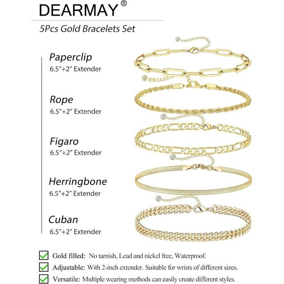 14K Gold Plated Waterproof Bracelets for Women – Dainty Stackable Jewelry Set - Picture 3 of 8